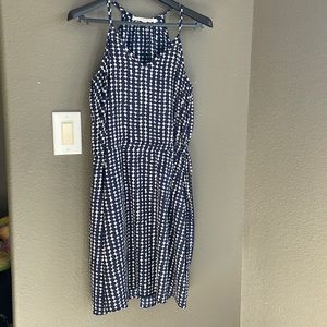 Printed mini halter with adjustable tie to cinch waist